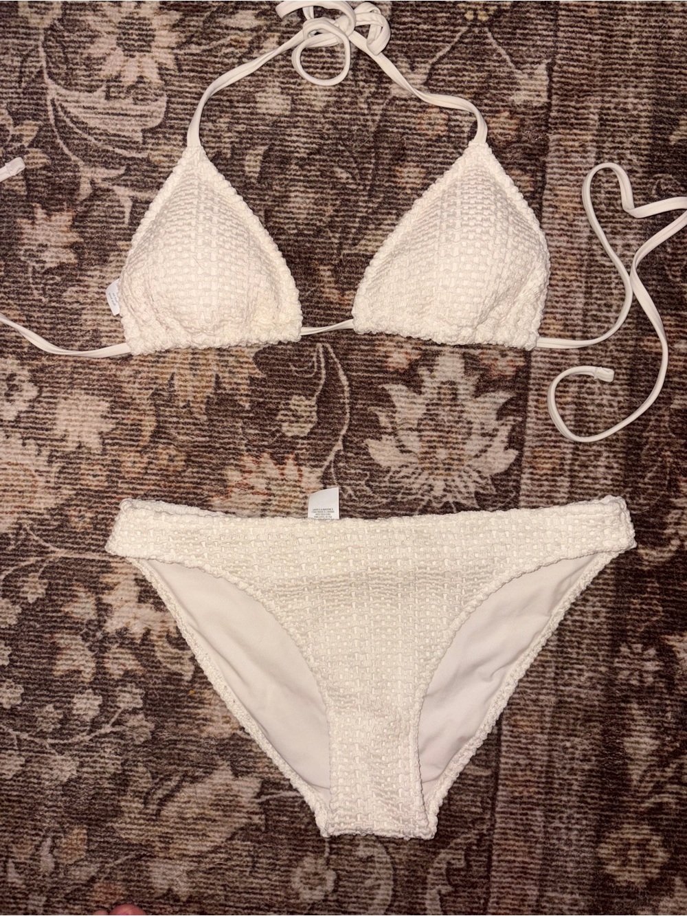 aerie Cream Textured Triangle Bikini Set